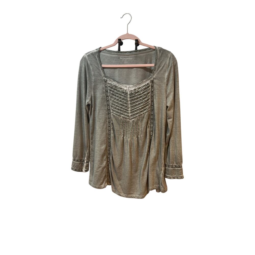 Soft Surroundings Gray Boho Tunic Top | Women’s Medium | Distressed Cottagecore